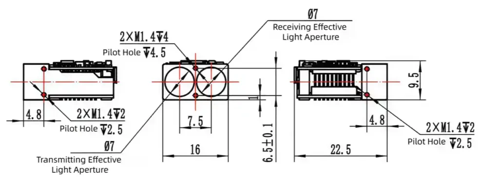 NLMB2000 MECHANICAL AND OPTICAL INTERFACE DIAGRAM