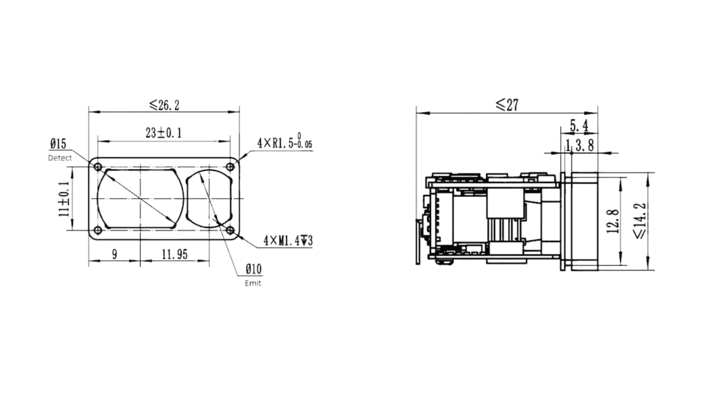 NLMC2000 MECHANICAL AND OPTICAL INTERFACE DIAGRAM