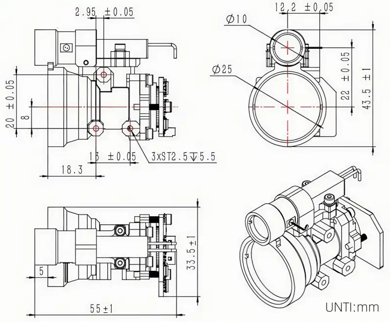 NLM5000B High-Resilience Laser Ranging Sensor Dimensions and Optical Interface