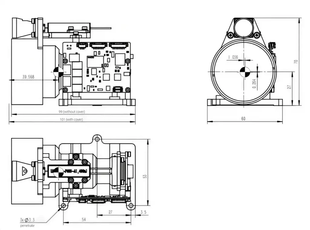 12km Rugged Laser Rangefinder Module Dimensions and Optical Interface
