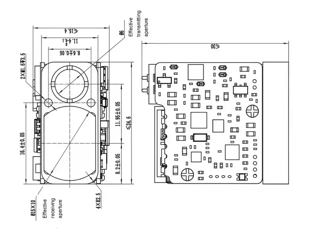 NLM3000B 3km UAV Laser Ranging Module Dimensions and Optical Interface