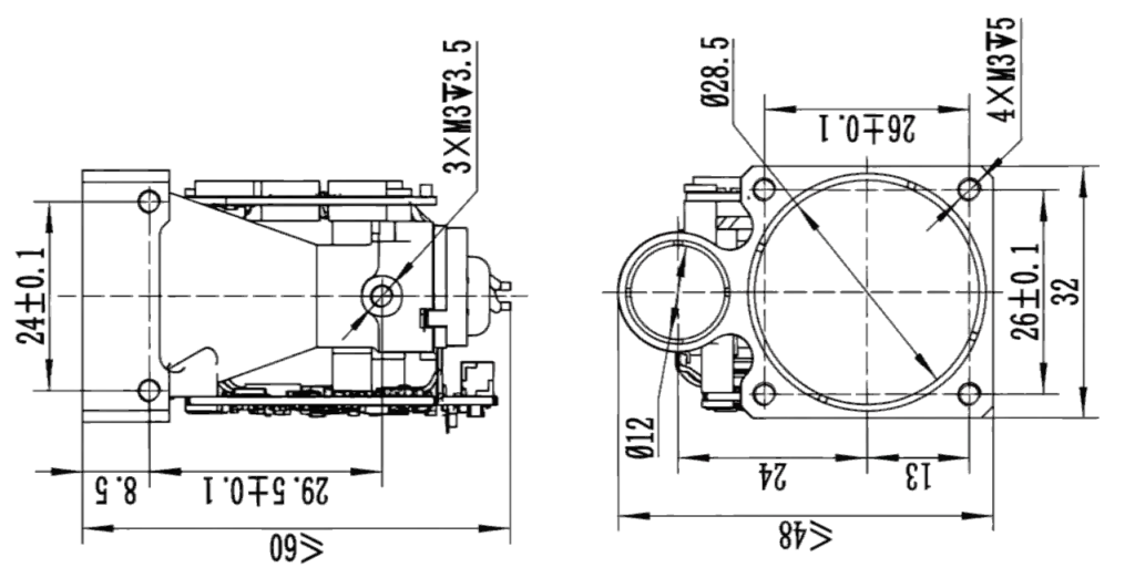 NLM-3500A mission-critical laser ranging engine Dimensions and Optical Interface