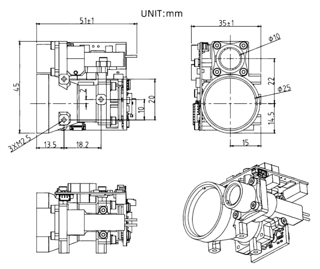 NLM6000A Long Range Laser Module Dimensions and Optical Interface