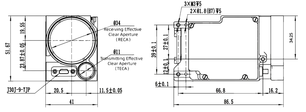NLM8000K 8km Strategic Laser Rangefinder Dimensions and Optical Interface