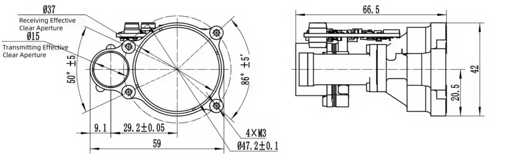 9.5km Laser Rangefinder Module Dimensions and Optical Interface