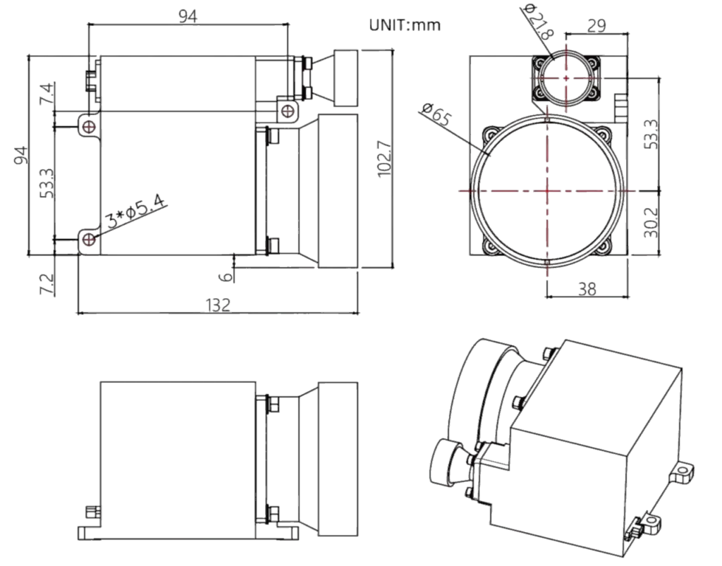 NLM20000A 20km laser distance sensor Dimensions and Optical Interface