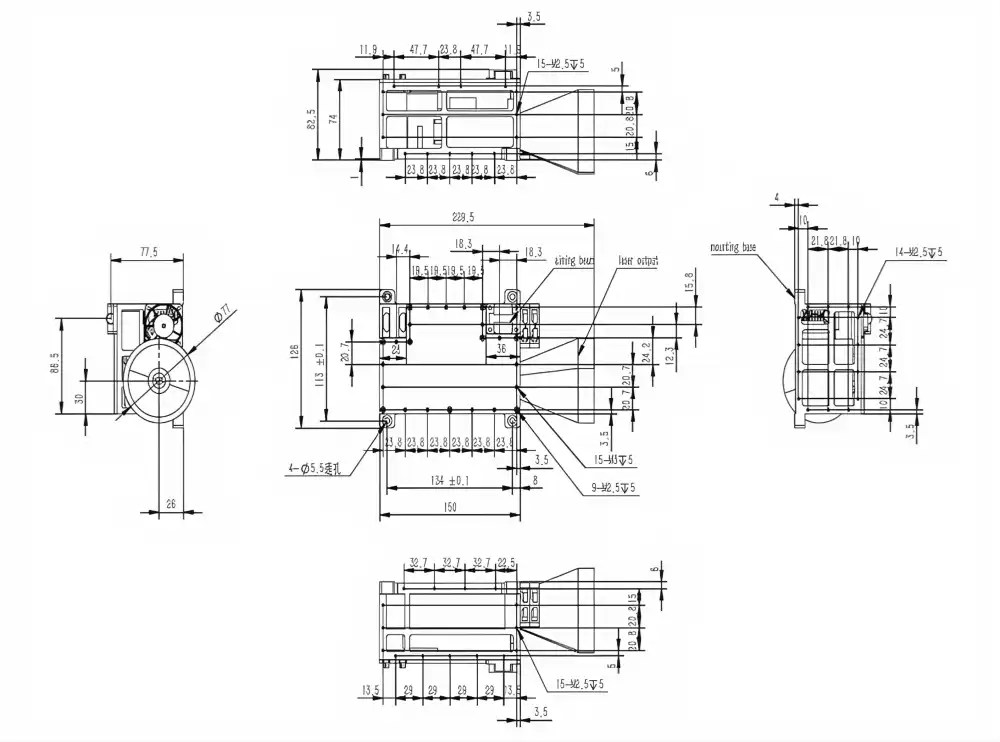 NTLTDC130A military-grade 130mJ laser target designator Mechanical Outline Diagram For CAD Integration