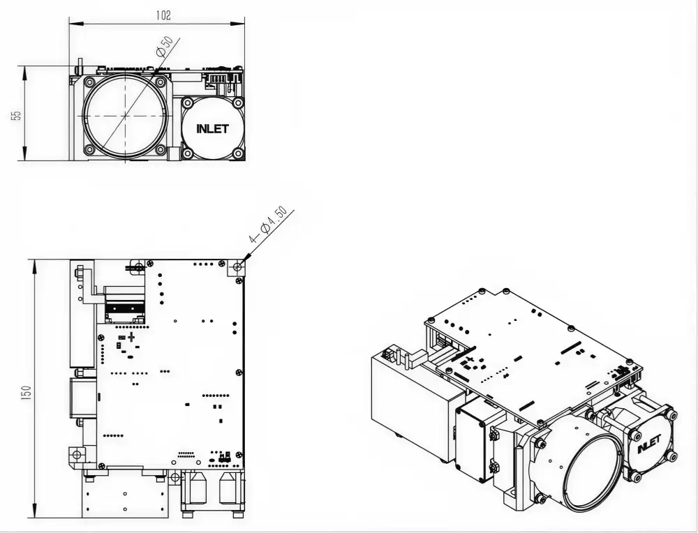 NTLTDC80A 80mJ laser target designator Mechanical Outline Diagram For CAD Integration
