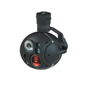 NTPOD125B dual-channel electro-optical sensor pod mounted on a commercial multi-rotor unmanned aerial vehicle for industrial corridor mapping and emergency search-and-rescue.