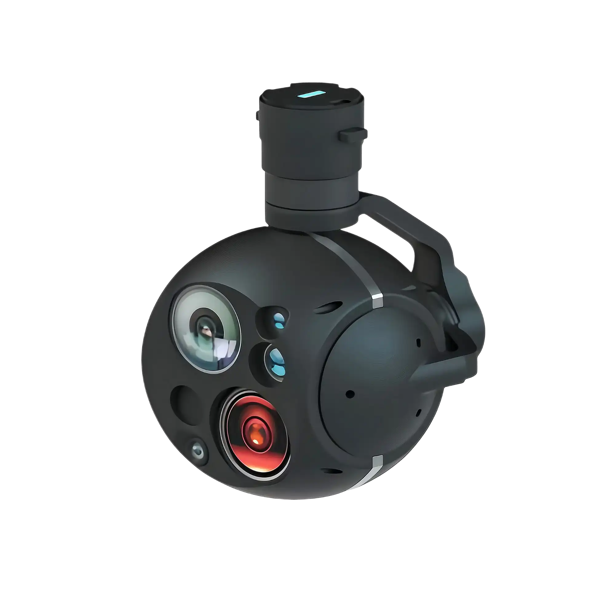 NTPOD125B dual-channel electro-optical sensor pod mounted on a commercial multi-rotor unmanned aerial vehicle for industrial corridor mapping and emergency search-and-rescue.