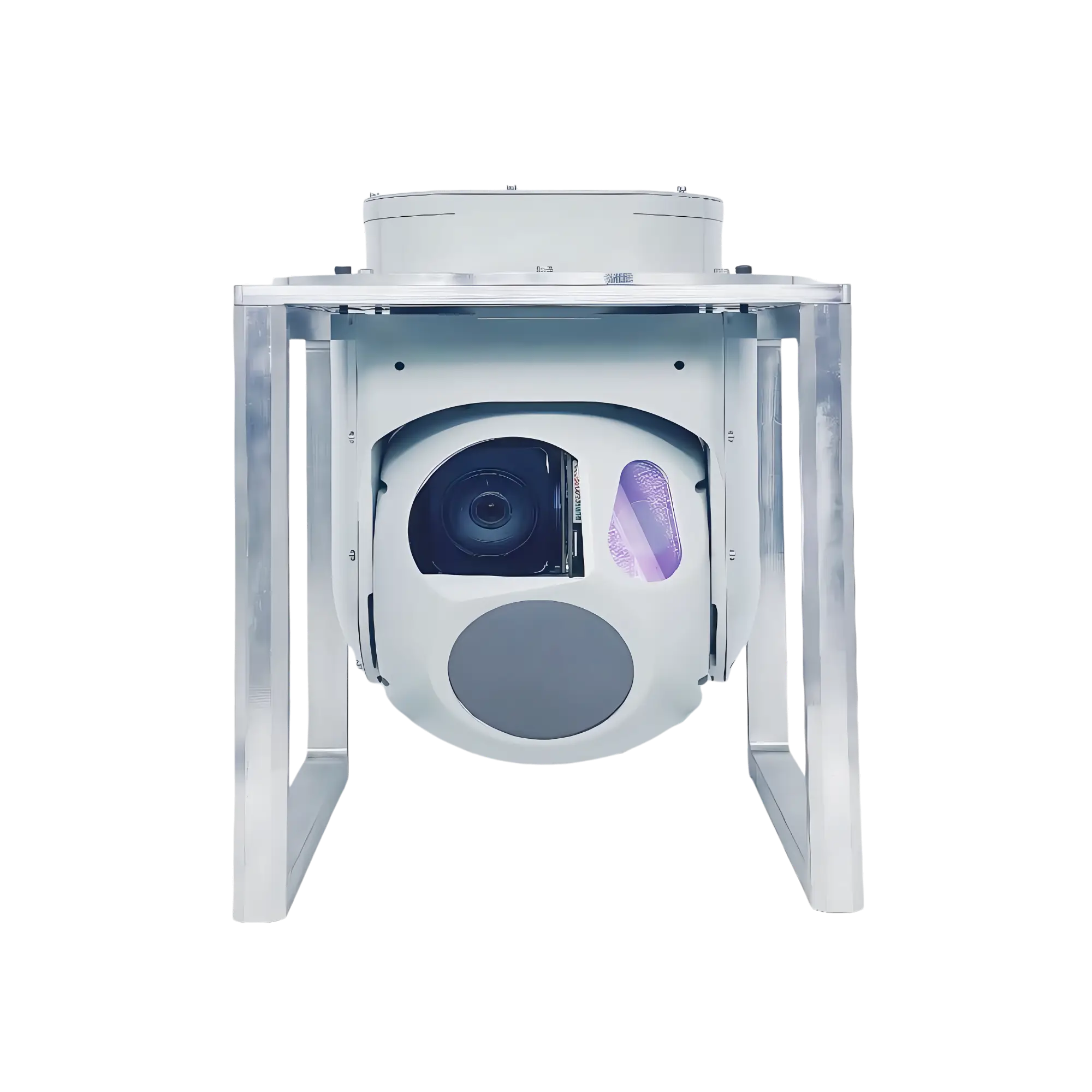 Physical side view of the NTPOD190B Long Range Electro-Optical System, displaying the Φ190mm ruggedized metal enclosure housing the continuous optical zoom visible TV camera, uncooled infrared thermal core, and 1540nm laser rangefinder.