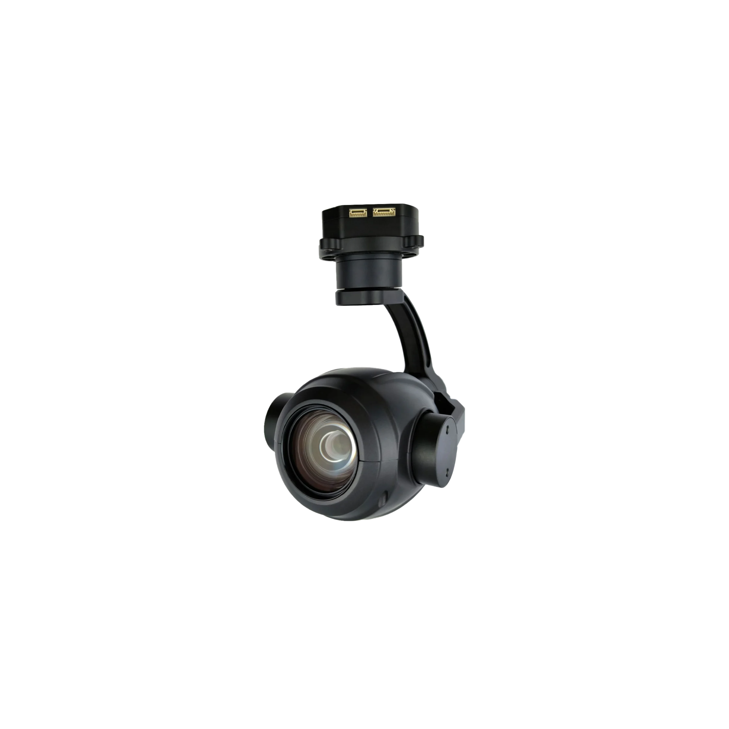 NTPOD207 long range gimbal electro-optical sensor in a lightweight 690g stabilized enclosure showcasing the 3-axis FOC mechanical arm assembly.