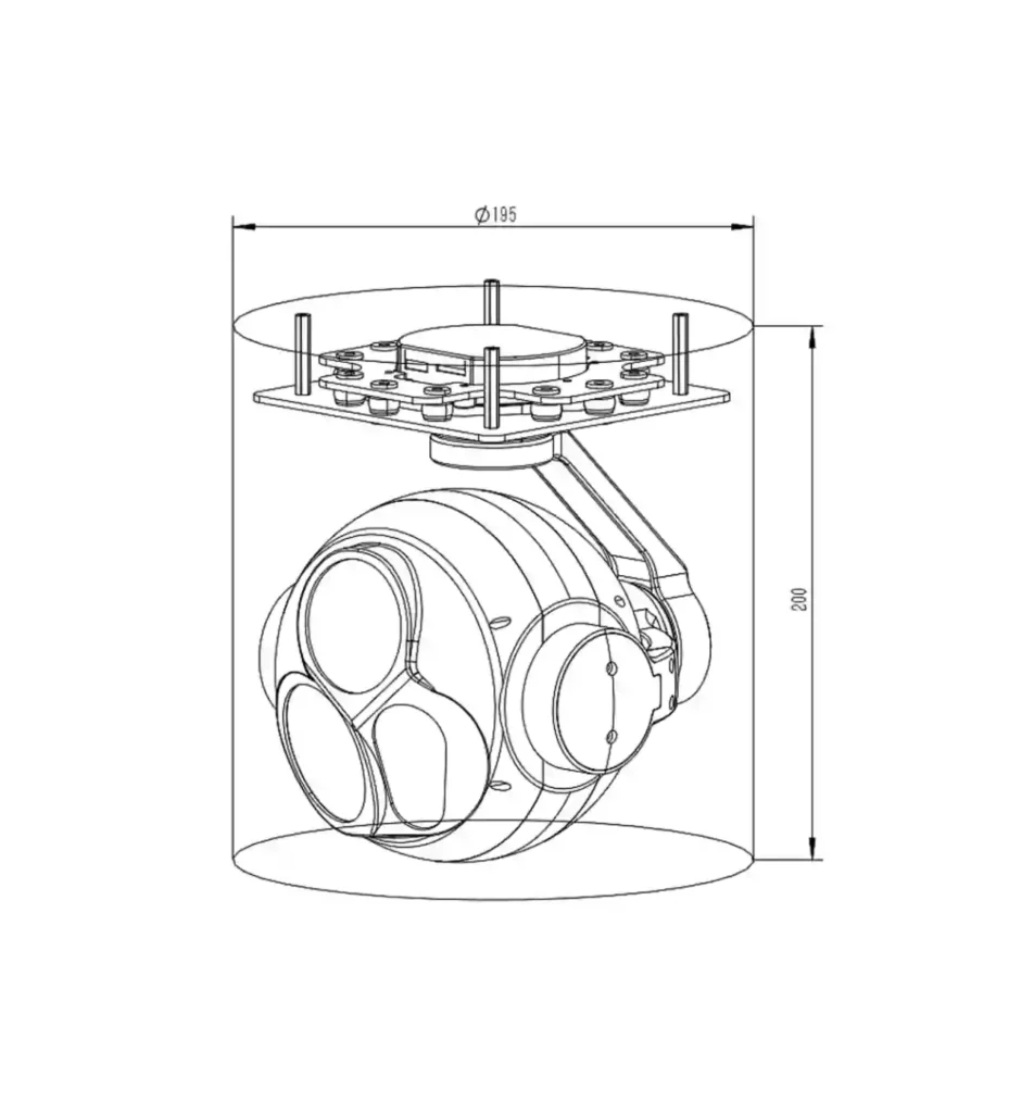 8-pin electrical connection schematic and pinout interface layout of the NTPOD305 tri-sensor gimbal camera engineered for critical infrastructure inspection telemetry integrations.