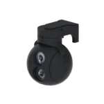 Physical product view of the NTPOD80A Gyro-Stabilized Electro-Optical System, showcasing the ruggedized sub-240g fully shielded metal enclosure and dual fixed-focus optical sensor windows.