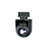Left isometric profile of the NTPOD079 dual eo ir gimbal pod highlighting the 45mm uncooled infrared thermal lens and 4K tracking sensor.