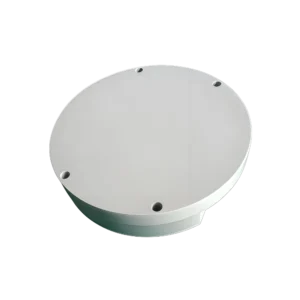 NTDFM dual-frequency GNSS intelligent array antenna showcasing the sealed circular low-profile radome housing designed for maritime and vehicular platform protection.