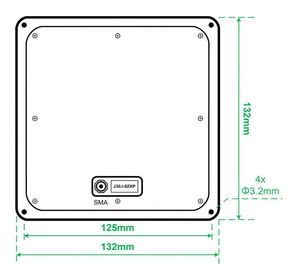 NTGIM-4B multi-constellation GNSS anti-jamming terminal structural blueprint detailing enclosure parameters mounting holes and J30J-9ZKP connection positions.